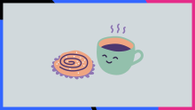 Illustration kaffekopp som ler mot kanelbulle